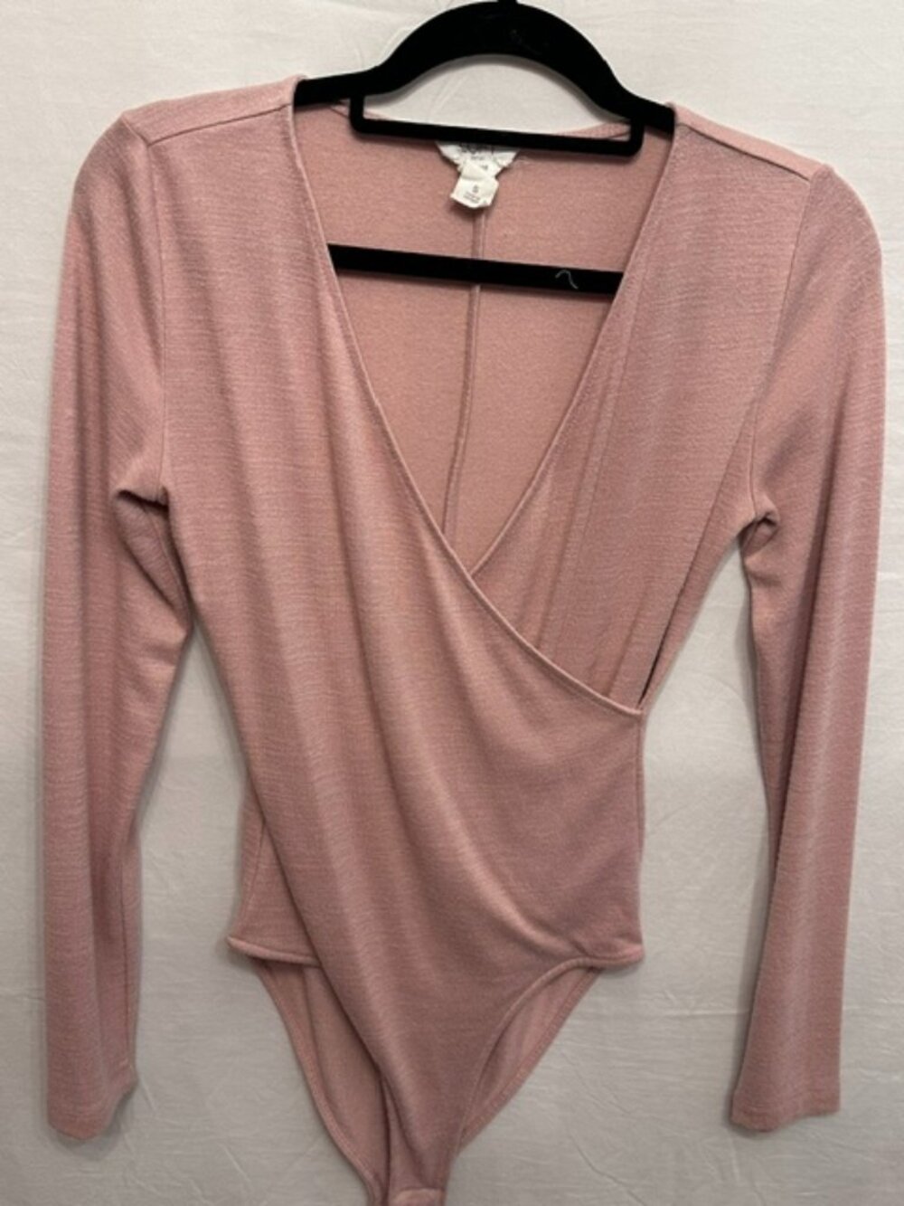 LOFT Outlet Lounge Blush Pink Long Sleeve Wrap Bodysuit Size S
